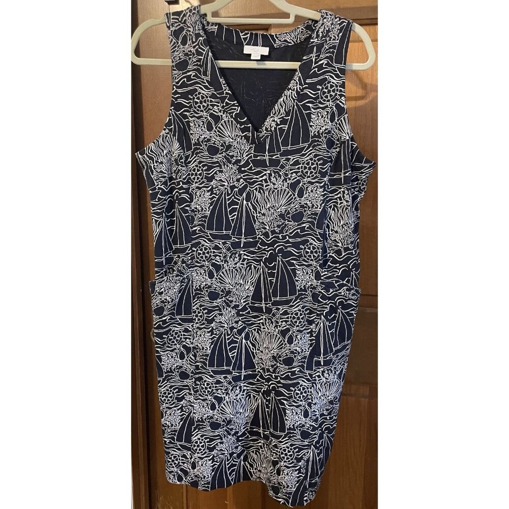 J Jill Medium Sleeveless Navy And White Ocean Print Dress